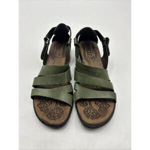 BORN Kates GREEN leather open toe strap sandals wedge heels women Size 8 EU 39